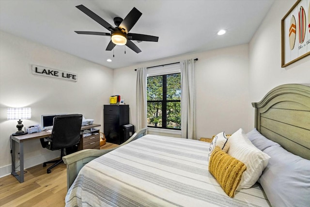 1878 Ferry Hill Rd, Dandridge, TN 37725 - bedroom with light wood-type flooring, an office area, recessed lighting, a ceiling fan, and baseboards