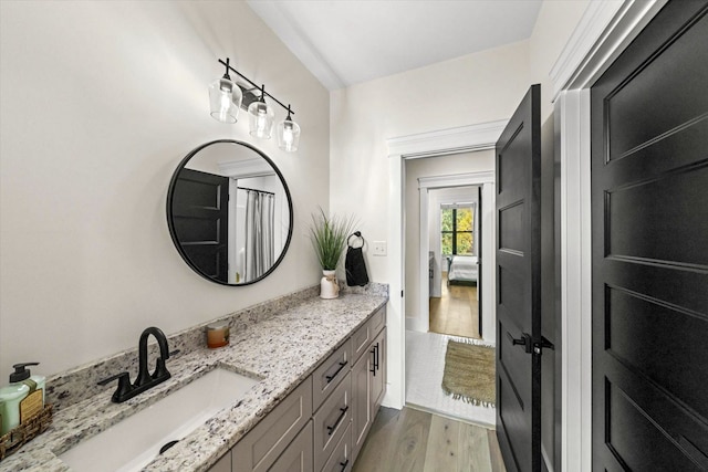 bathroom featuring vanity and wood-type flooring