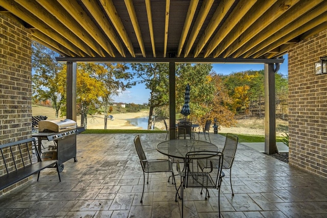 1878 Ferry Hill Rd, Dandridge, TN 37725 - view of patio with outdoor dining area, a water view, and grilling area