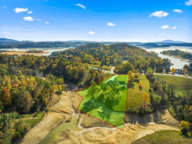 1878 Ferry Hill Rd, Dandridge, TN 37725 - aerial view of property's location featuring a water and mountain view and property boundaries highlighted