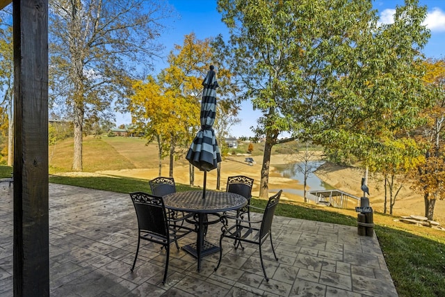 view of patio featuring a water view