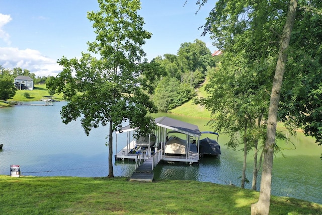 1878 Ferry Hill Rd, Dandridge, TN 37725 - dock featuring boat lift, a water view, and a yard