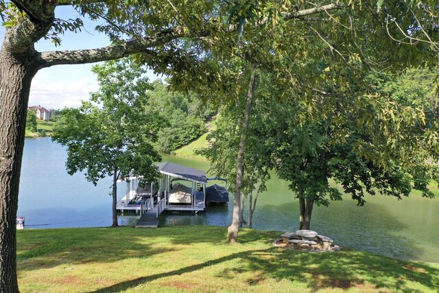 1878 Ferry Hill Rd, Dandridge, TN 37725 - dock area featuring boat lift, a water view, and a lawn