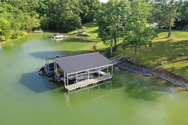 1878 Ferry Hill Rd, Dandridge, TN 37725 - dock with a water view, boat lift, and a forest view
