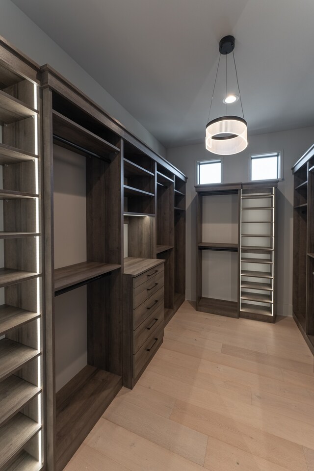 spacious closet featuring light hardwood / wood-style floors