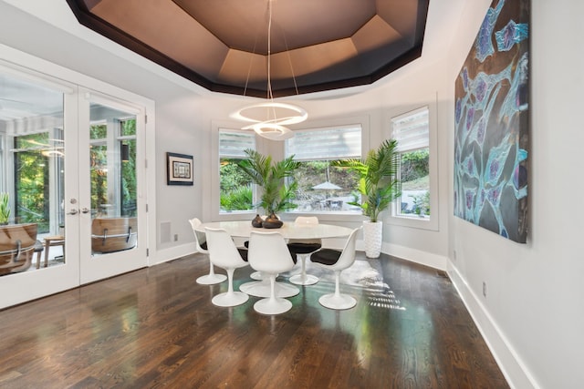 31 Annandale, Nashville, TN 37215 - dining room with french doors, baseboards, wood finished floors, and a raised ceiling