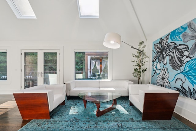 31 Annandale, Nashville, TN 37215 - living room featuring a skylight, high vaulted ceiling, french doors, healthy amount of natural light, and wood finished floors