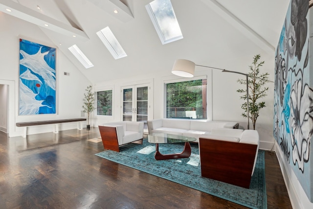 31 Annandale, Nashville, TN 37215 - living room with a skylight, high vaulted ceiling, recessed lighting, beam ceiling, and wood finished floors