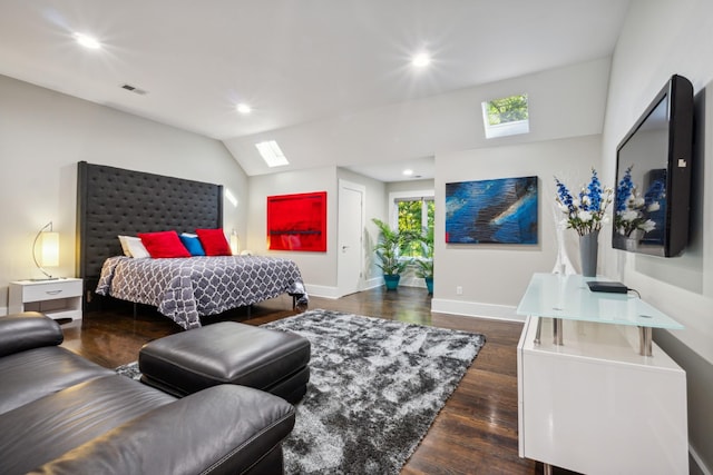31 Annandale, Nashville, TN 37215 - bedroom featuring a skylight, recessed lighting, dark wood-style floors, lofted ceiling, and baseboards