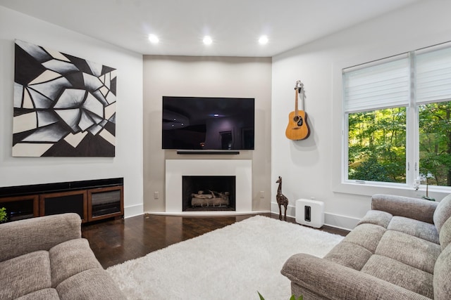 31 Annandale, Nashville, TN 37215 - living room with wood finished floors, recessed lighting, a fireplace with raised hearth, and baseboards