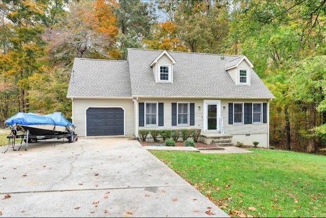 cape cod-style house featuring a front lawn, a garage, and a carport