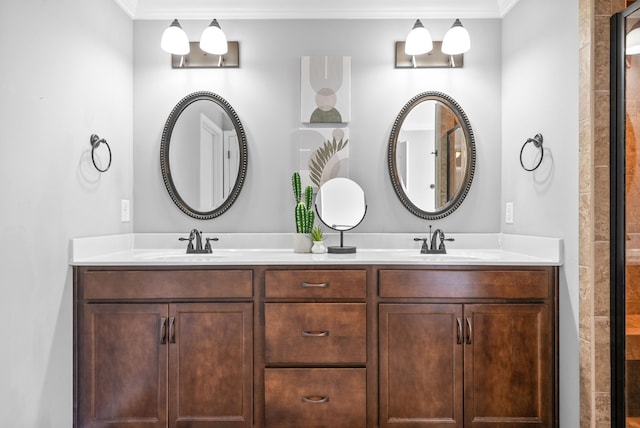 bathroom featuring vanity and crown molding