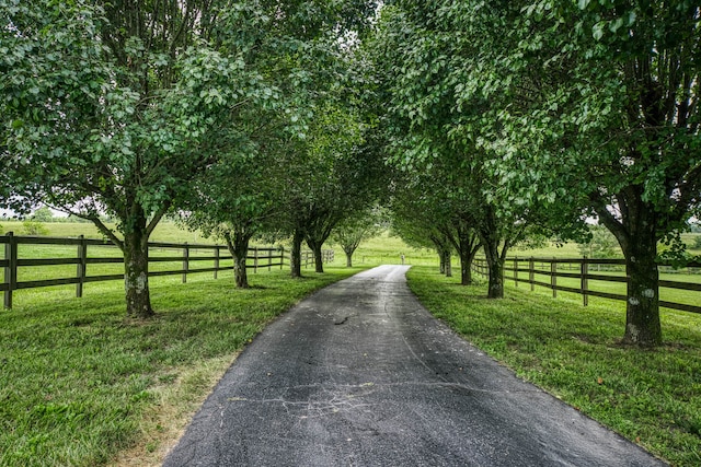 view of road with a rural view