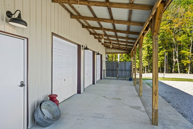 view of patio with a garage