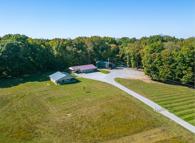 birds eye view of property featuring a rural view