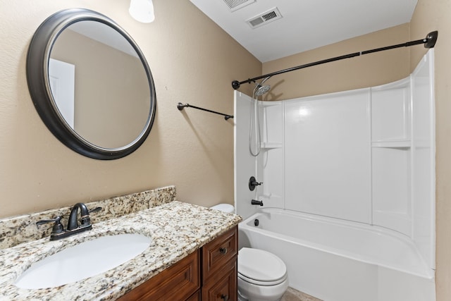 full bathroom with vanity, toilet, and shower / bathtub combination