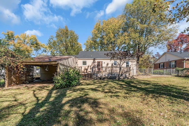 view of yard featuring a wooden deck