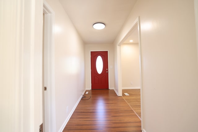 doorway featuring wood-type flooring