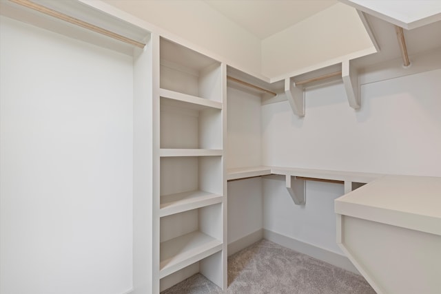 walk in closet featuring light carpet