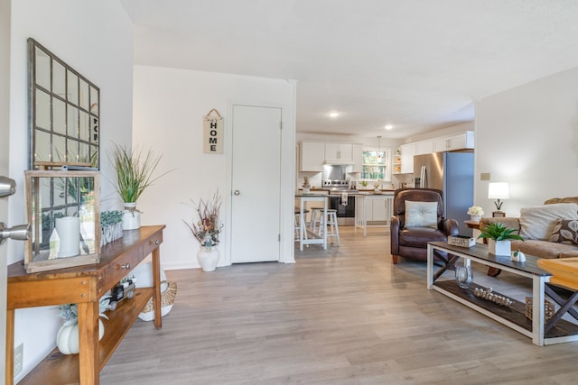 living room featuring light wood-type flooring