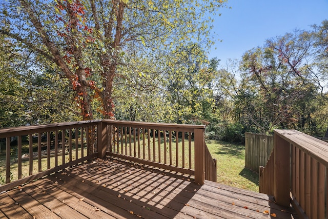 wooden deck featuring a lawn