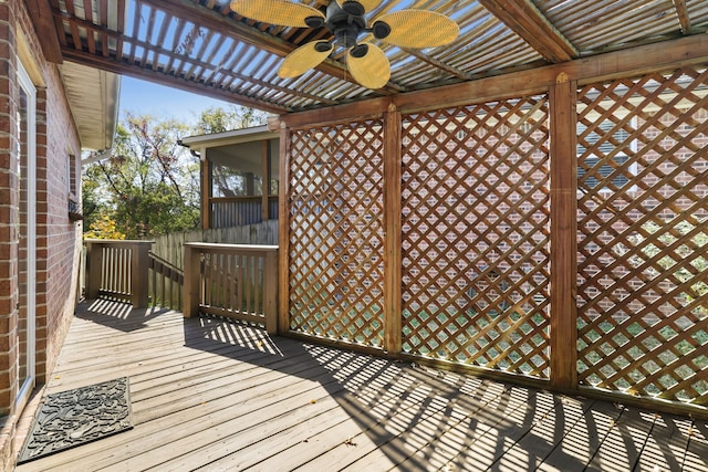 wooden deck with ceiling fan