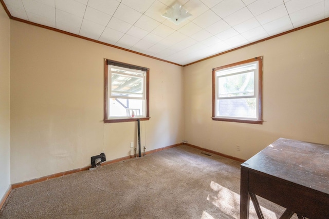 carpeted empty room with ornamental molding