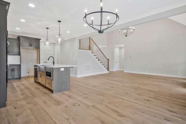 2120 Hamilton Chambers Rd, Lebanon, TN 37087 - kitchen featuring a chandelier, recessed lighting, light wood finished floors, baseboards, and ornamental molding