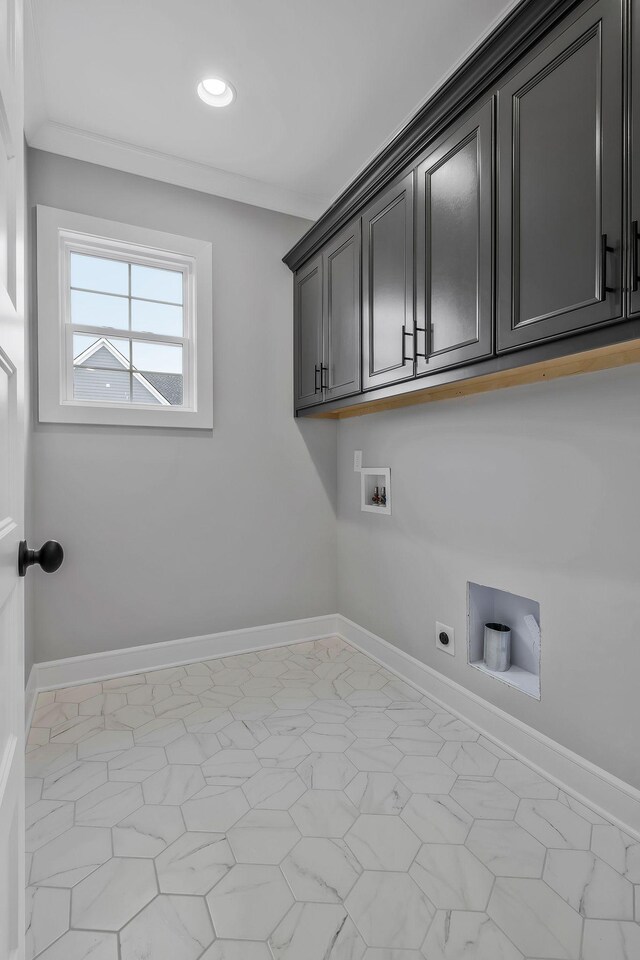 2120 Hamilton Chambers Rd, Lebanon, TN 37087 - laundry room featuring cabinet space, hookup for an electric dryer, washer hookup, baseboards, and recessed lighting