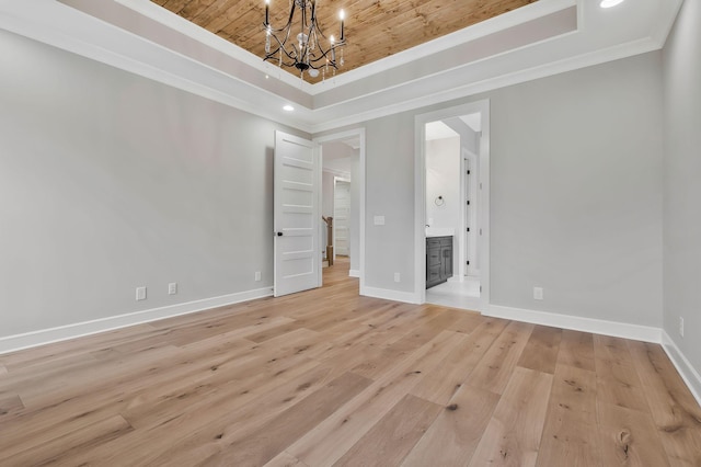 2120 Hamilton Chambers Rd, Lebanon, TN 37087 - unfurnished bedroom featuring a raised ceiling, wood ceiling, a chandelier, crown molding, and baseboards
