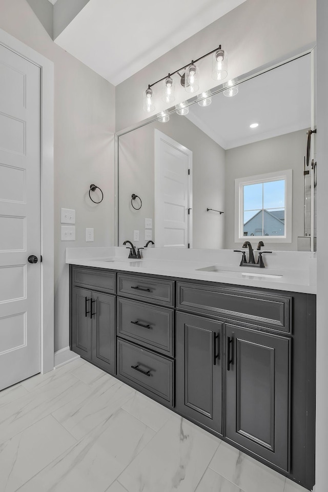 2120 Hamilton Chambers Rd, Lebanon, TN 37087 - full bathroom featuring double vanity and marble look tile flooring