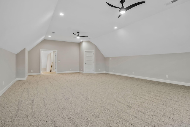 2120 Hamilton Chambers Rd, Lebanon, TN 37087 - additional living space featuring ceiling fan, lofted ceiling, recessed lighting, baseboards, and carpet flooring