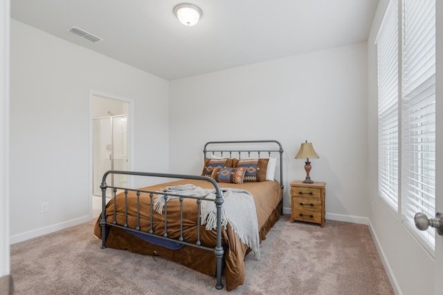 carpeted bedroom with connected bathroom