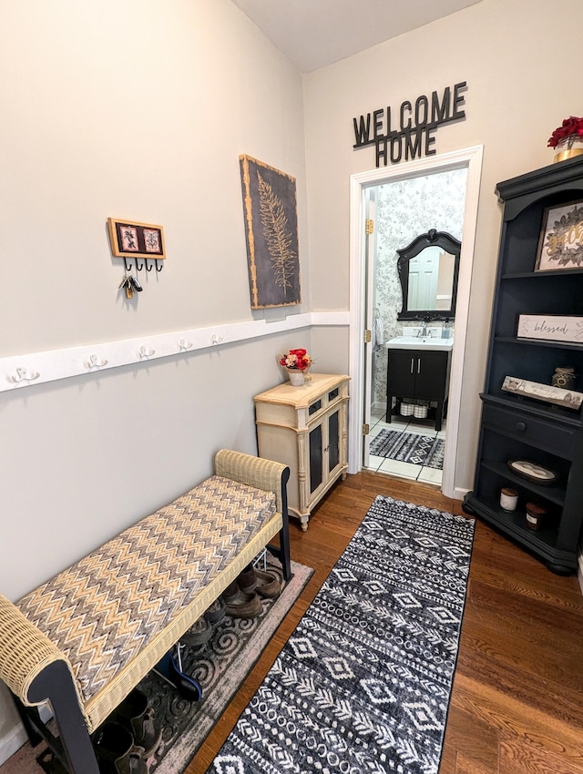 interior space featuring dark hardwood / wood-style floors and sink