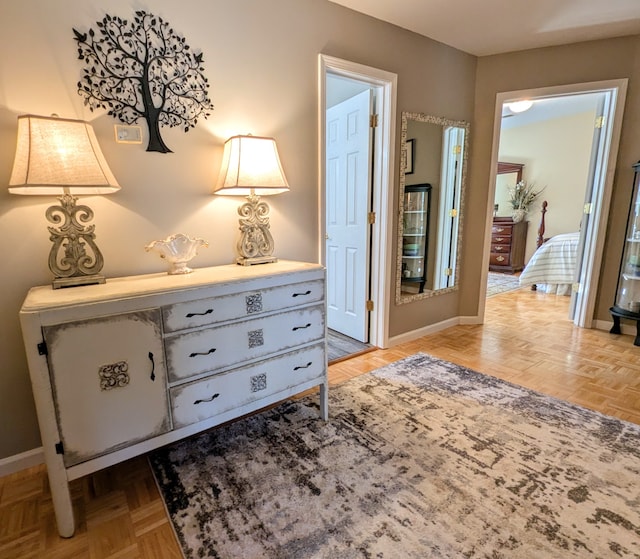 interior space with light parquet floors