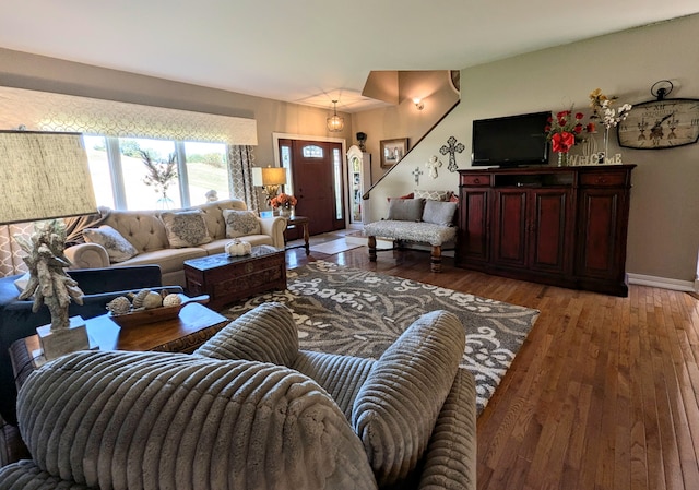 living room with hardwood / wood-style floors