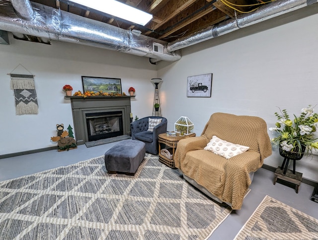 living room featuring concrete floors