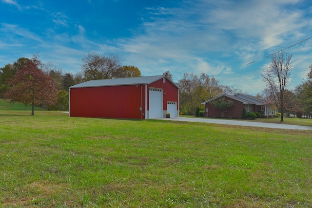 view of outbuilding with a lawn