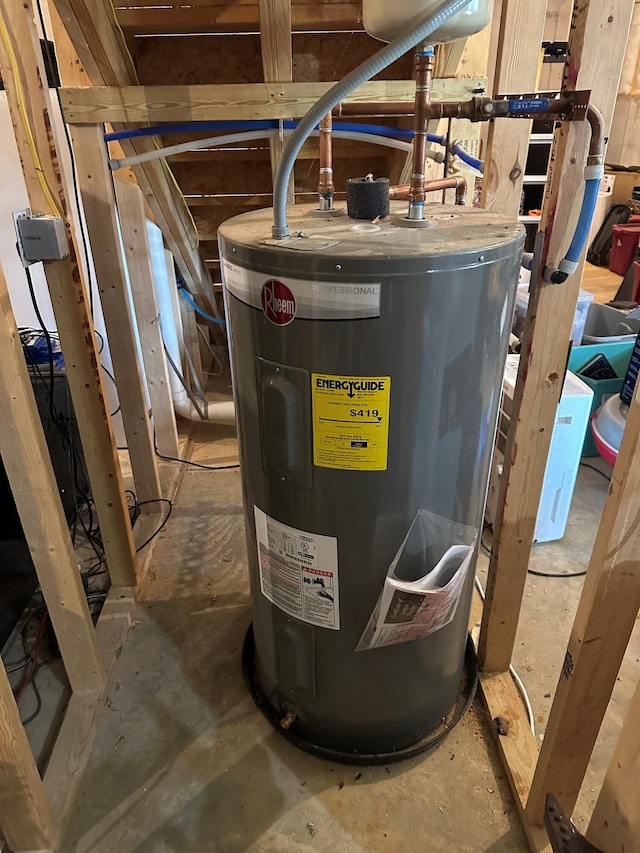 utility room featuring electric water heater