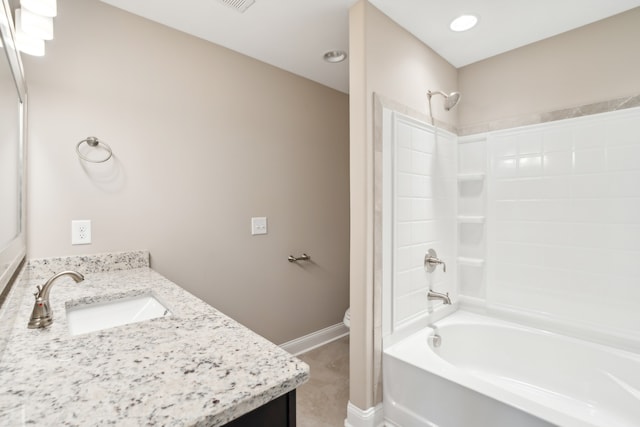 full bathroom featuring toilet, vanity, and shower / bath combination