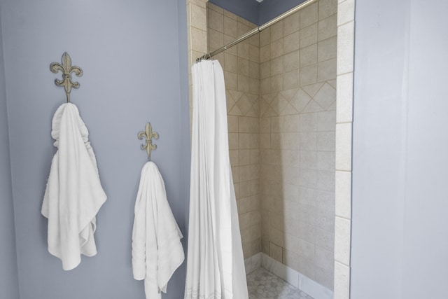 bathroom featuring a shower with shower curtain