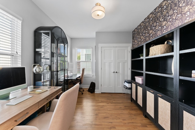 office featuring hardwood / wood-style floors