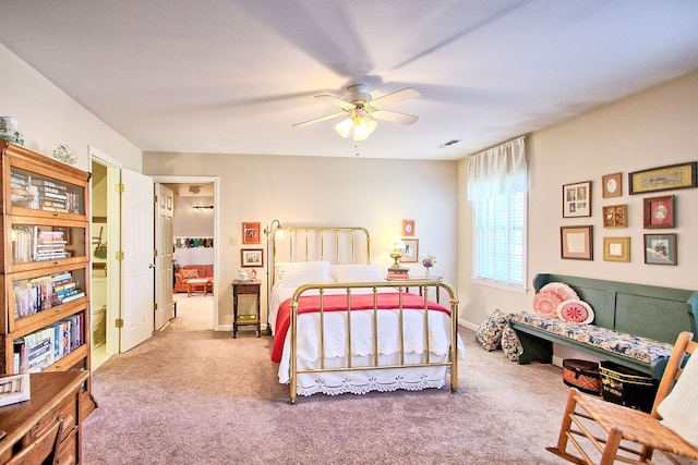 bedroom featuring carpet flooring and ceiling fan