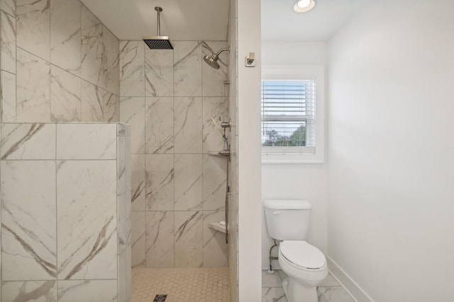904 N Maple St, Murfreesboro, TN 37130 - full bathroom featuring toilet, a marble finish shower, marble finish flooring, baseboards, and recessed lighting