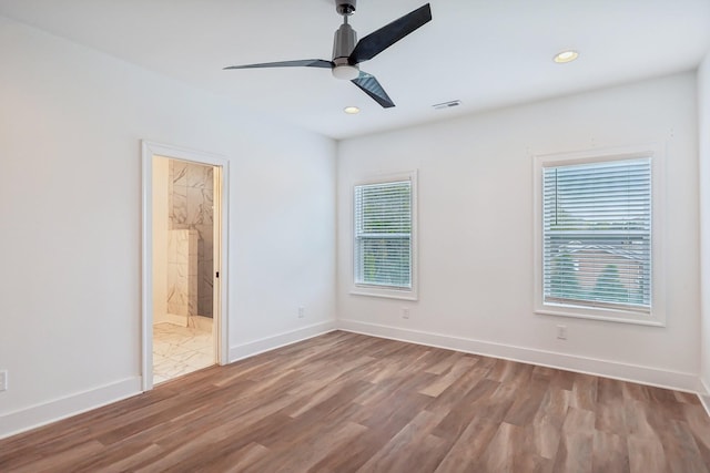 904 N Maple St, Murfreesboro, TN 37130 - unfurnished bedroom featuring wood finished floors, recessed lighting, baseboards, ensuite bath, and ceiling fan