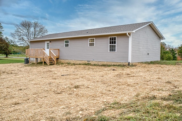 10309 Goff Ridge Rd, Baxter, TN 38544 - rear view of property featuring a wooden deck, crawl space, and cooling unit