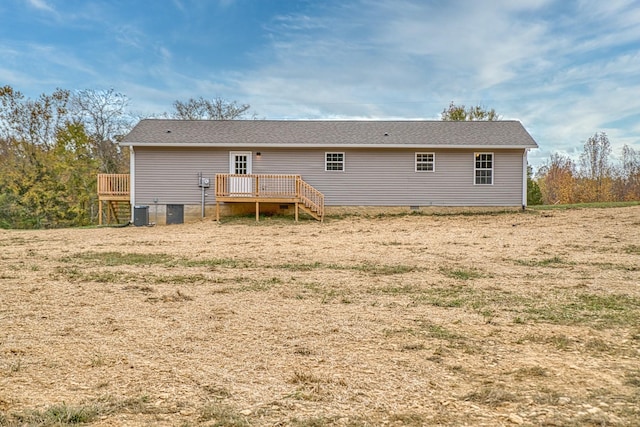 10309 Goff Ridge Rd, Baxter, TN 38544 - rear view of property with a wooden deck, crawl space, and central air condition unit