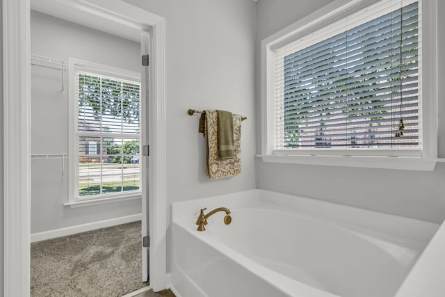 bathroom featuring a wealth of natural light and a tub