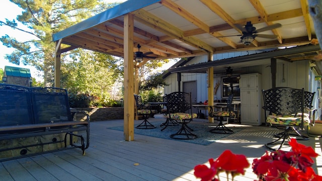 wooden deck with ceiling fan