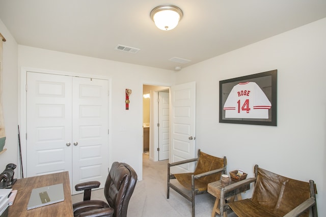 view of carpeted home office